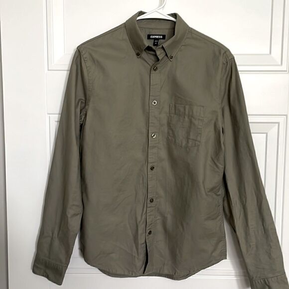 New Express Khaki Green Button Down Shirt - Picture 1 of 5